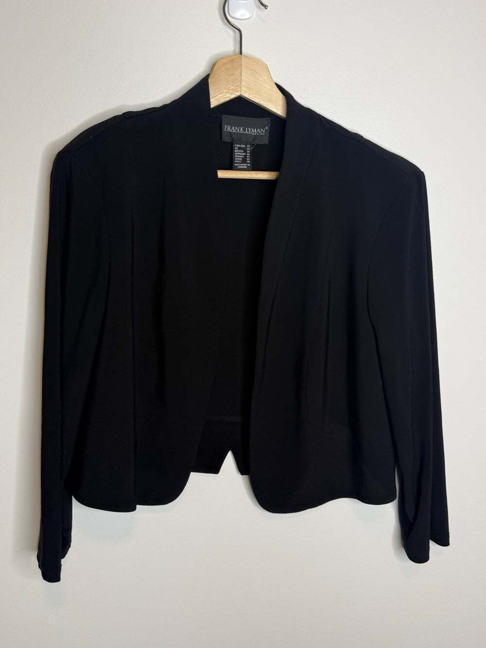 Frank Lyman Design Black Open-Front Cardigan Jacket size 12